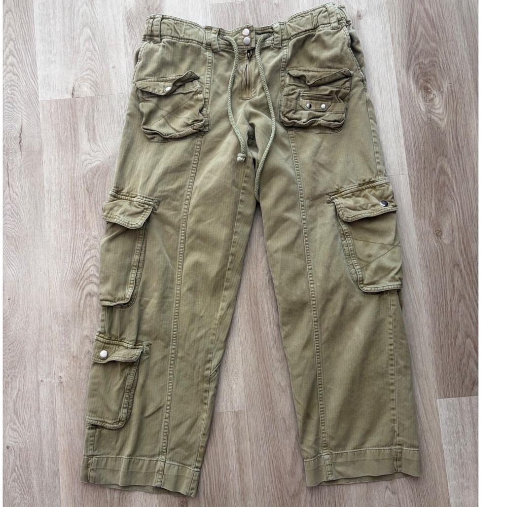 Free People Tahiti Pull On Olive Green Cotton Cargo Utility Pants Size M